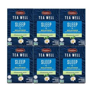 imageCelestial Seasonings TeaWell Herbal Tea Sleep with Melatonin Chamomile Mint Caffeine Free Wellness Tea 12 Tea Bags Pack of 6