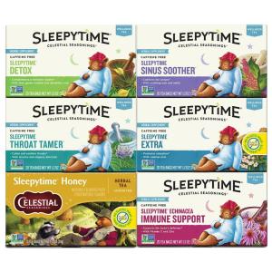 imageCelestial Seasonings Wellness Tea Sleepytime Variety Pack Detox Sinus Soother Throat Tamer Sleepytime Extra Honey Immune Boost Caffeine Free Sleep Tea 20 Tea Bags Pack of 6Variety Pack