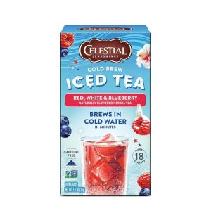 imageCelestial Seasonings Cold Brew Iced Tea Unsweetened Contains Caffeine 18 tea bags Pack of 6Red  White  Blueberry